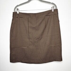 Banana Republic Plaid Mini Skirt Size 18 Tall Brown Pockets Academia NWT‎